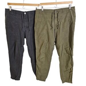 Lot of 2 REI Co-op 34x32 Mens Utility Jogger Pants Drawstring Waist Blue Olive ~